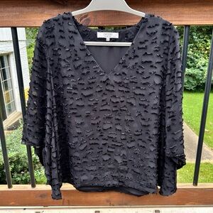 CROSBY by Mollie Burch Black Textured black winged sleeve Blouse